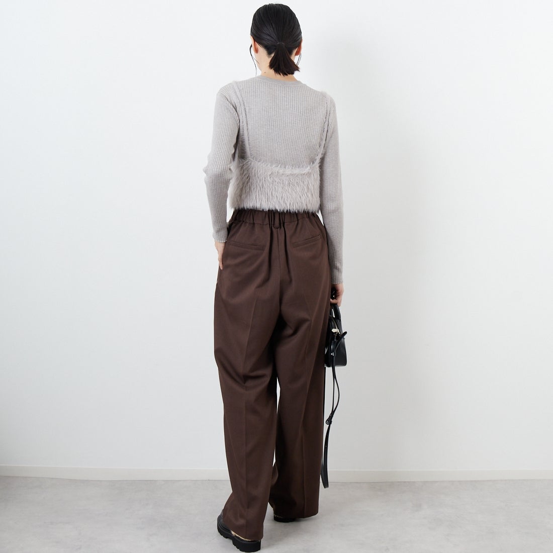 CLOCHE [クロシェ] ファービスチェ&リブニットセット [55285529] ﾗｲﾄｸﾞﾚｰ &&モデル身長：162cm 着用サイズ：2&&