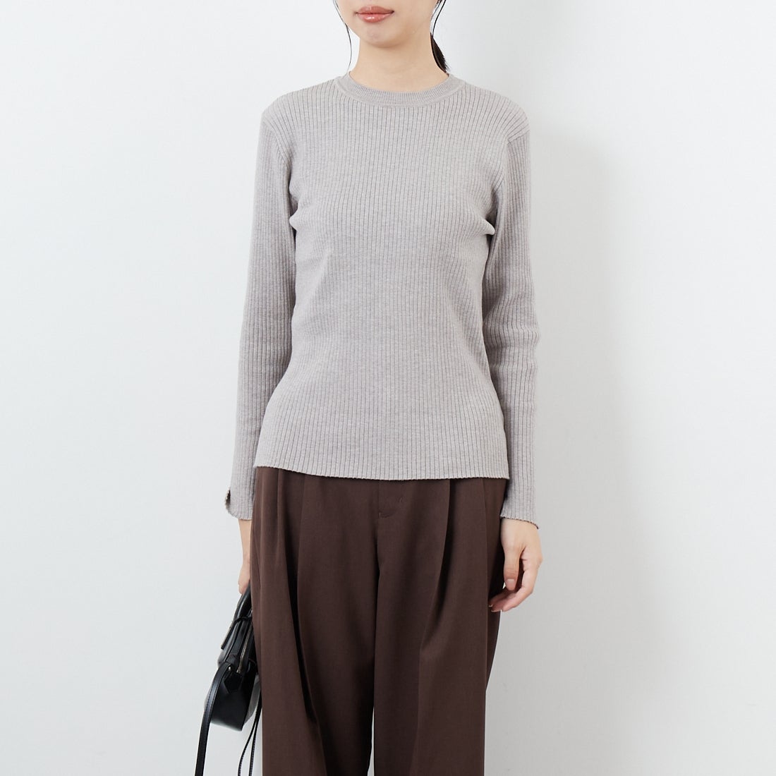 CLOCHE [クロシェ] ファービスチェ&リブニットセット [55285529] ﾗｲﾄｸﾞﾚｰ &&モデル身長：162cm 着用サイズ：2&&