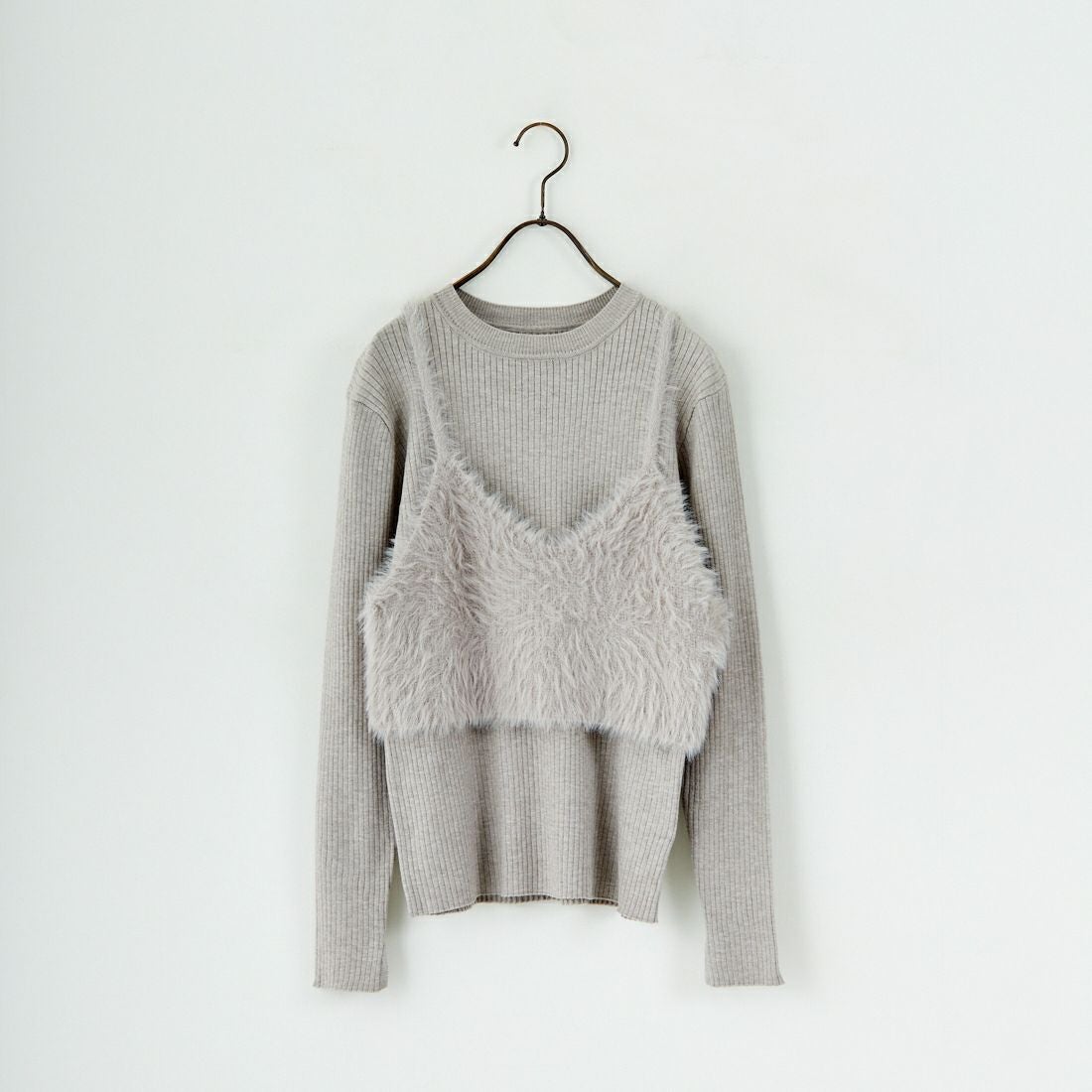 CLOCHE [クロシェ] ファービスチェ&リブニットセット [55285529] ﾗｲﾄｸﾞﾚｰ