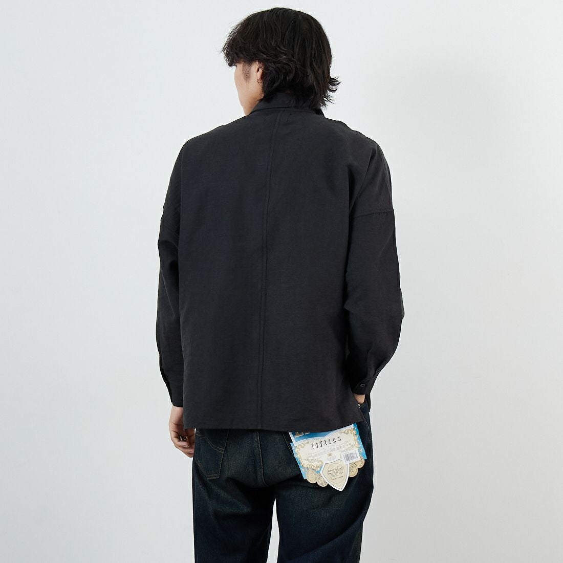 SLICK [スリック] ヴィンテージサテン ドルマンスリーブレギュラーカラーシャツ [5121022] 700 BLACK &&モデル身長：179cm 着用サイズ：1&&