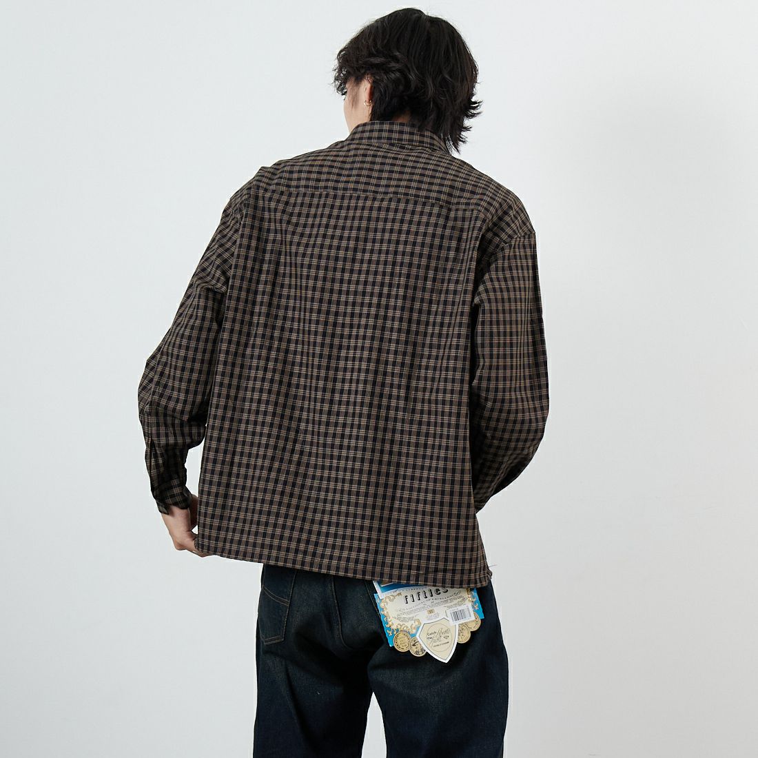 SLICK [スリック] マイクロチェックドローストリングレギュラーシャツ [5121019] 700 BLACK &&モデル身長：179cm 着用サイズ：1&&