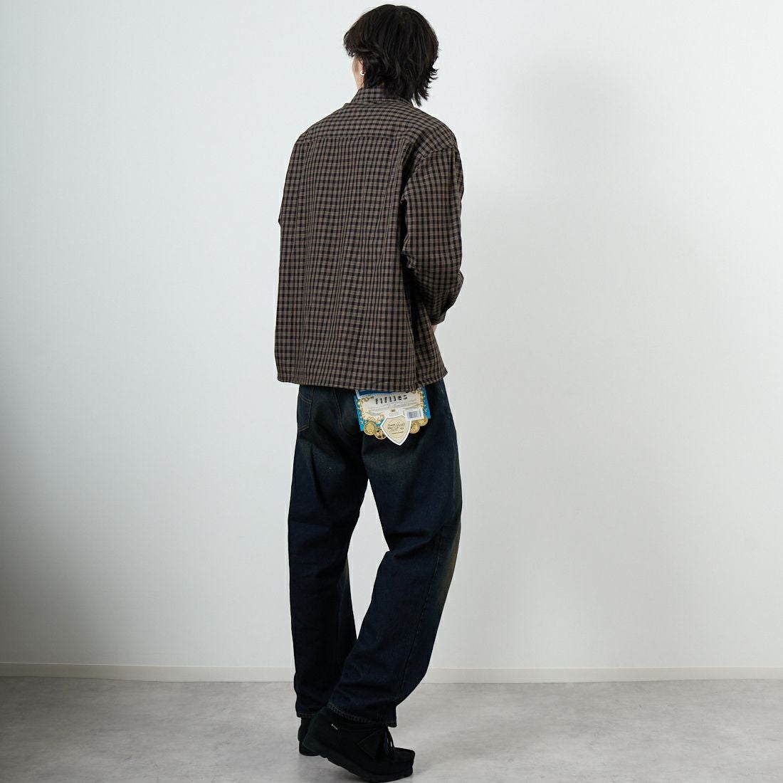 SLICK [スリック] マイクロチェックドローストリングレギュラーシャツ [5121019] 700 BLACK &&モデル身長：179cm 着用サイズ：1&&