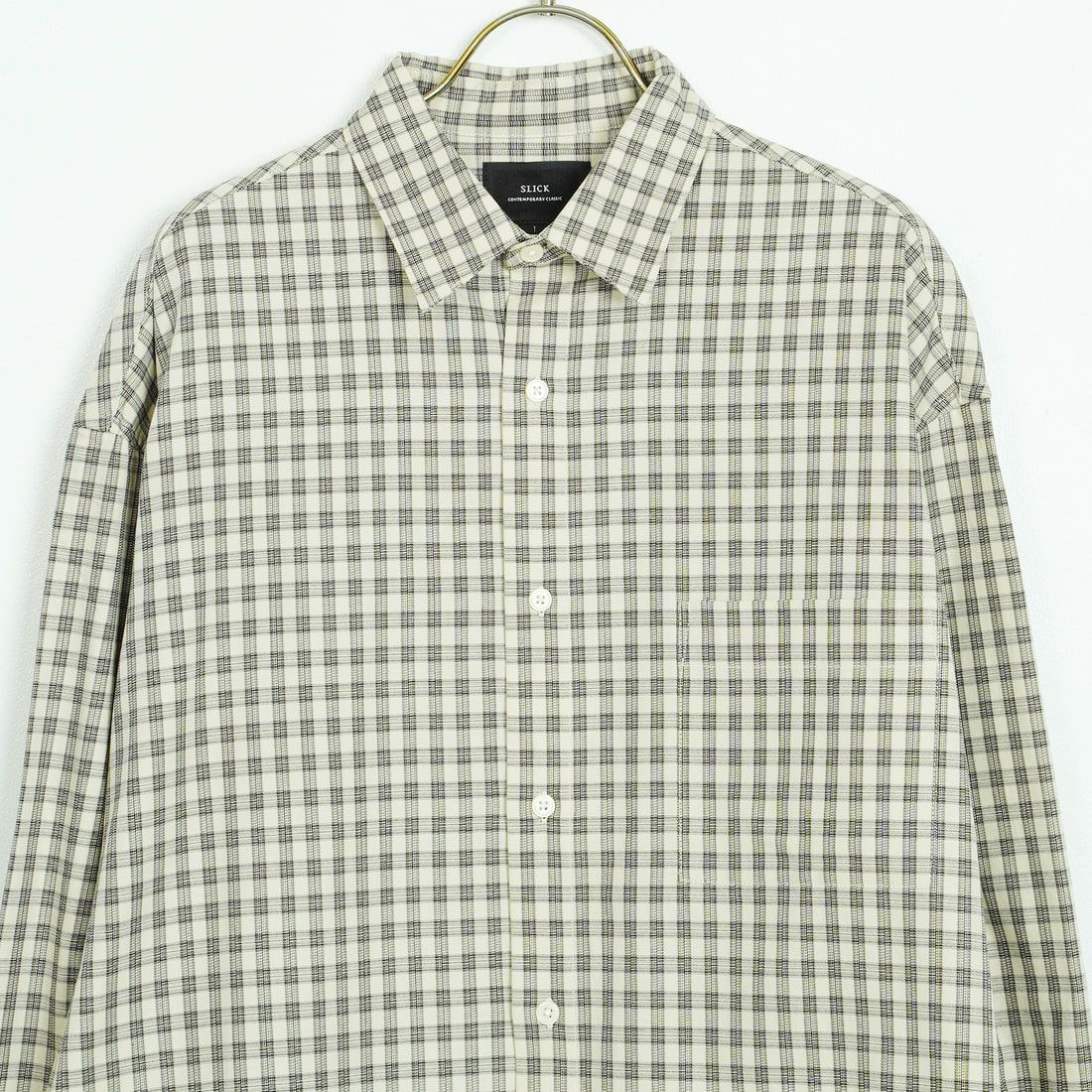 SLICK [スリック] マイクロチェックドローストリングレギュラーシャツ [5121019] 902 ECRU