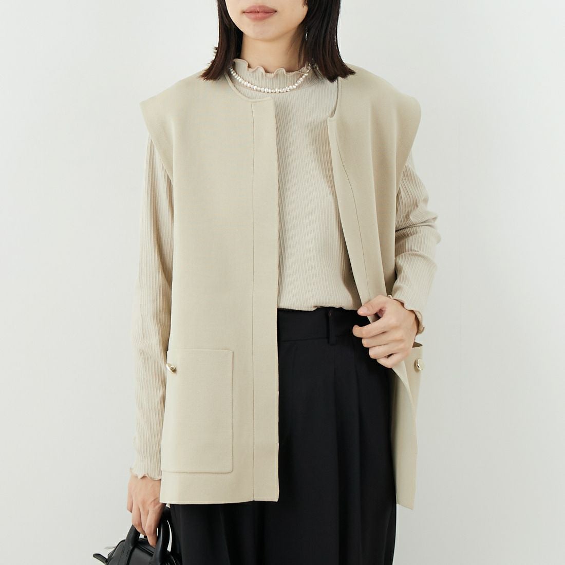 Jeans Factory Clothes [ジーンズファクトリークローズ] スポンディッシュジレ [998-48906] 41 ﾍﾞｰｼﾞｭ &&モデル身長：162cm 着用サイズ：F&&