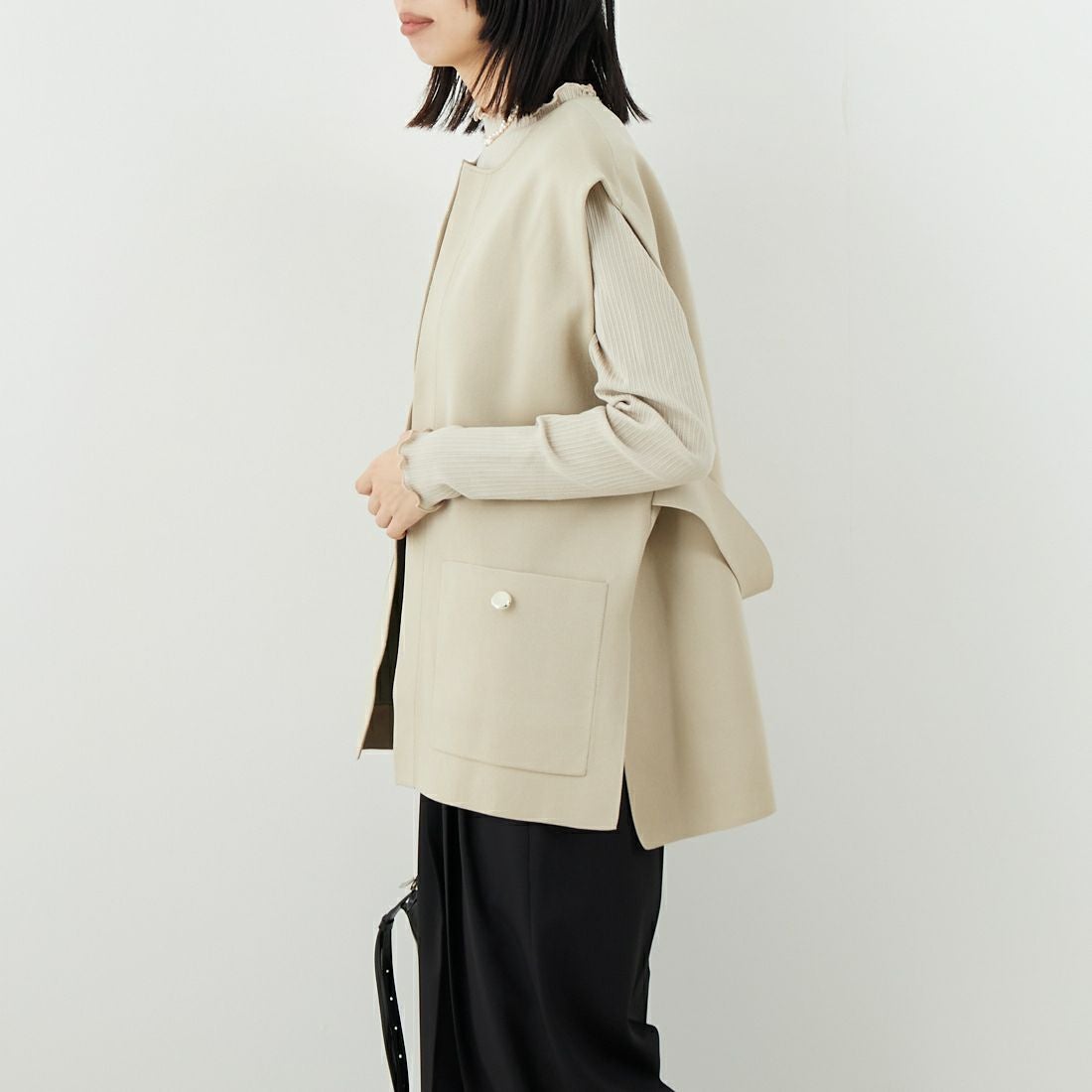 Jeans Factory Clothes [ジーンズファクトリークローズ] スポンディッシュジレ [998-48906] 41 ﾍﾞｰｼﾞｭ &&モデル身長：162cm 着用サイズ：F&&