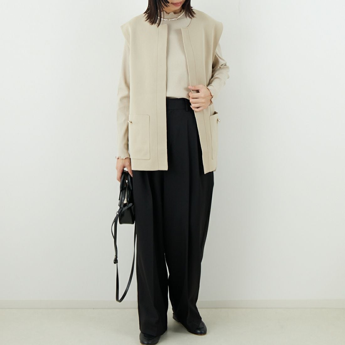 Jeans Factory Clothes [ジーンズファクトリークローズ] スポンディッシュジレ [998-48906] 41 ﾍﾞｰｼﾞｭ &&モデル身長：162cm 着用サイズ：F&&