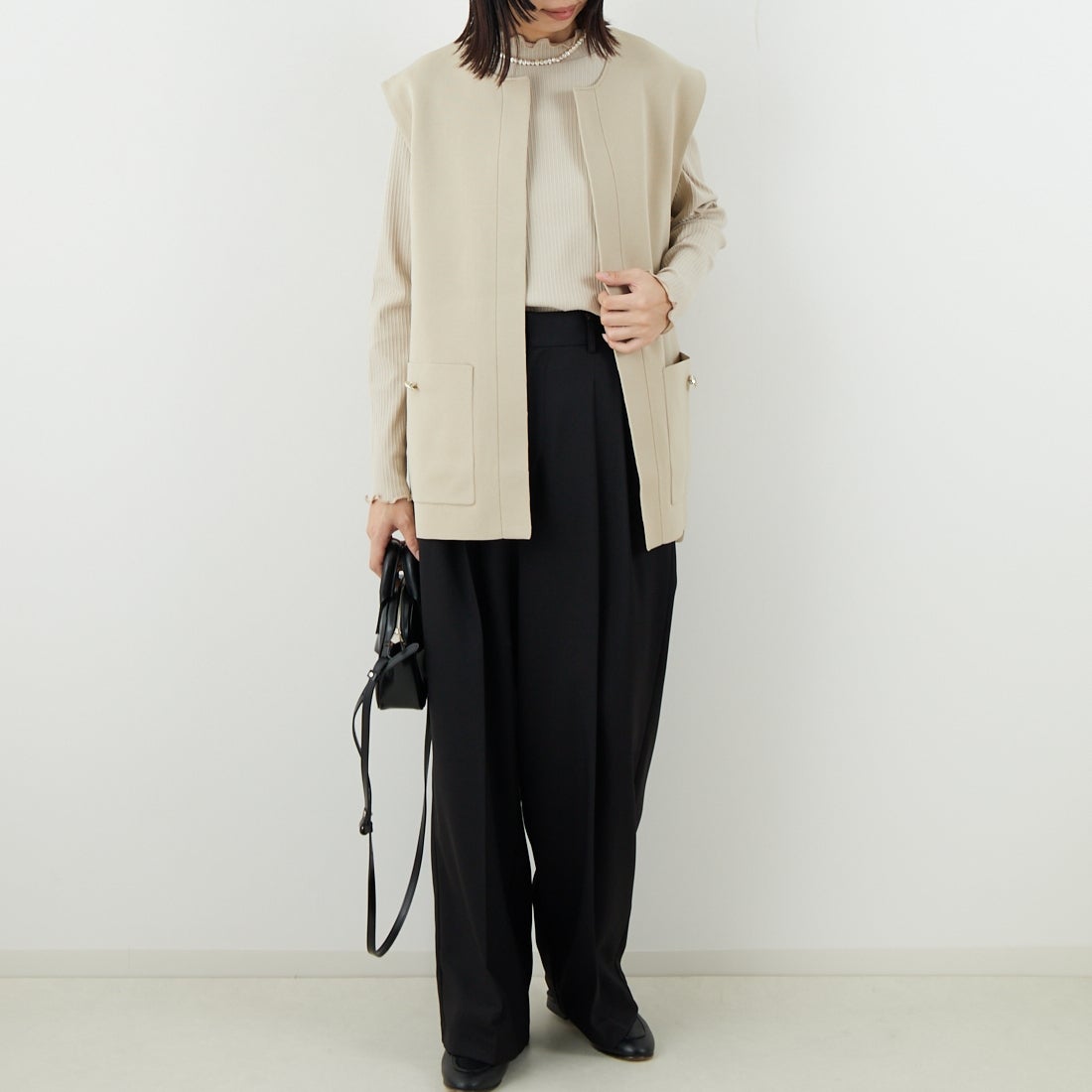 Jeans Factory Clothes [ジーンズファクトリークローズ] スポンディッシュジレ [998-48906] 41 ﾍﾞｰｼﾞｭ &&モデル身長：162cm 着用サイズ：F&&