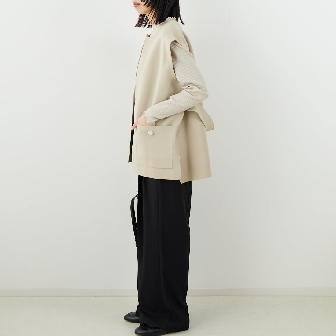 Jeans Factory Clothes [ジーンズファクトリークローズ] スポンディッシュジレ [998-48906] 41 ﾍﾞｰｼﾞｭ &&モデル身長：162cm 着用サイズ：F&&