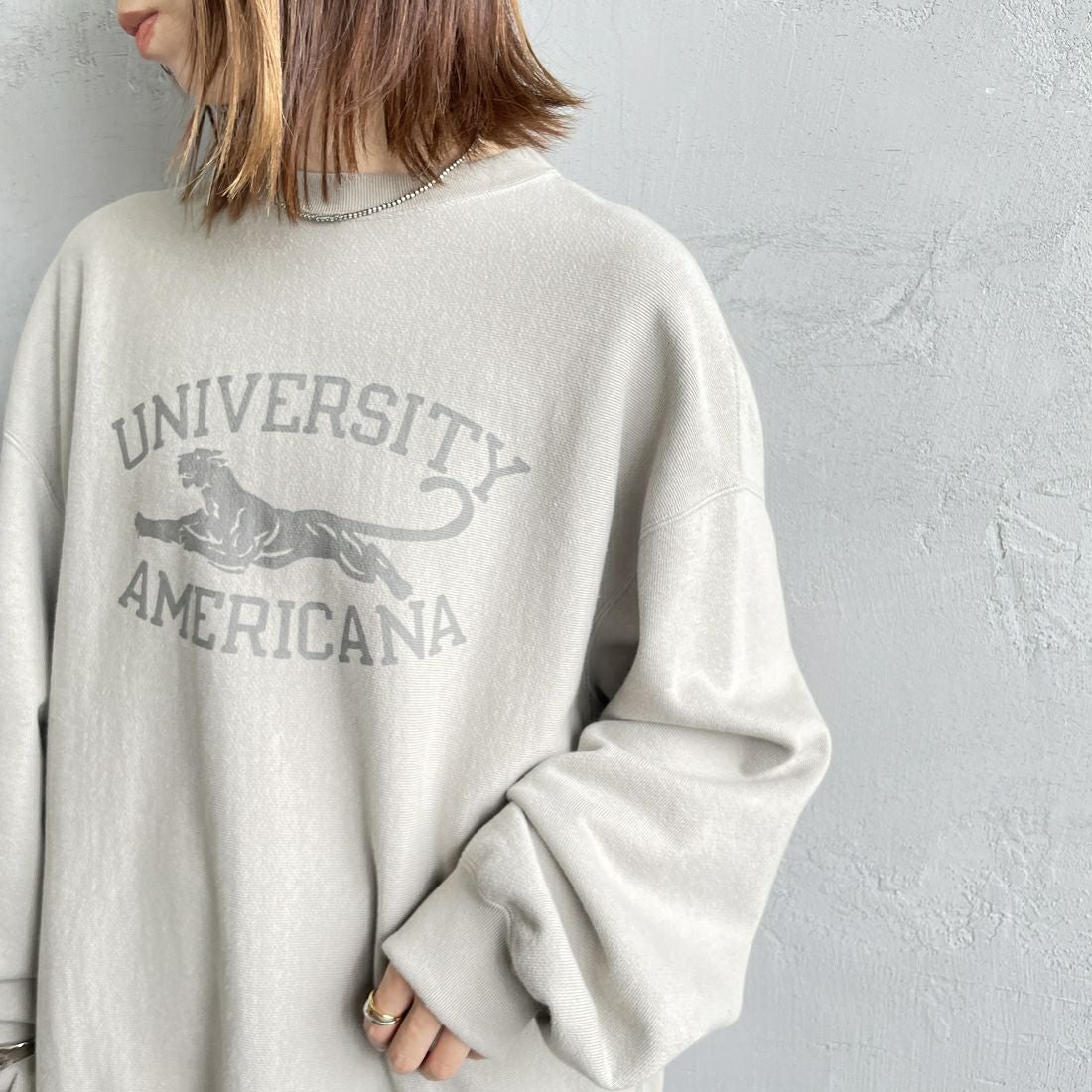 Americana [アメリカーナ] リバースウィーブ クルーネックスウェット [BRF-771A-2] ｸﾞﾚｰｼﾞｭ &&モデル身長：158cm 着用サイズ：M&&