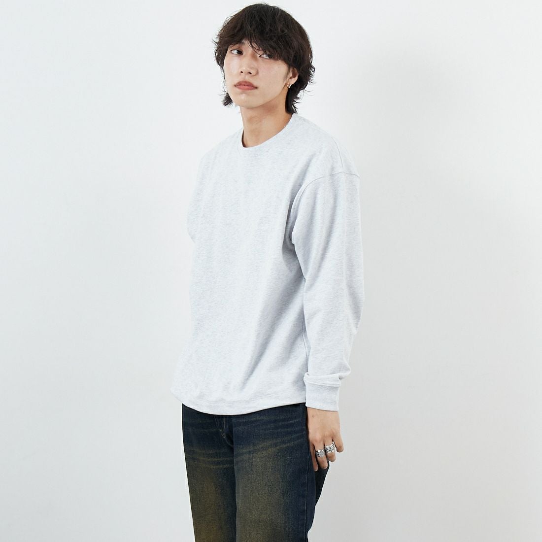 ONEITA [オニータ] ケミカル加工ドロストロングスリーブTシャツ [2523-468IN] ASH &&モデル身長：179cm 着用サイズ：M&&