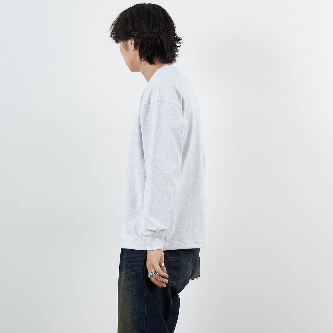 ONEITA [オニータ] ケミカル加工ドロストロングスリーブTシャツ [2523-468IN] ASH &&モデル身長：179cm 着用サイズ：M&&