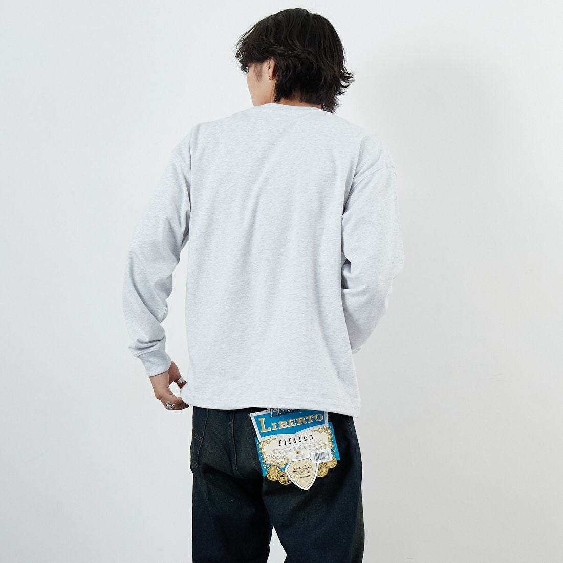 ONEITA [オニータ] ケミカル加工ドロストロングスリーブTシャツ [2523-468IN] ASH &&モデル身長：179cm 着用サイズ：M&&