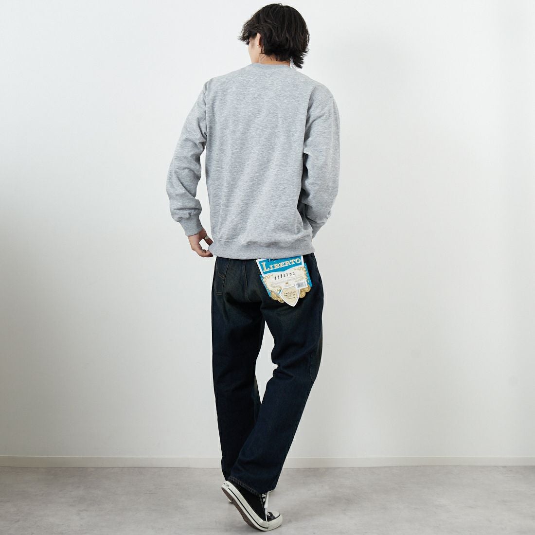 THE NORTH FACE [ザ ノースフェイス] スモールロゴヘザースウェットクルー [NT62532] Z &&モデル身長：179cm 着用サイズ：M&&