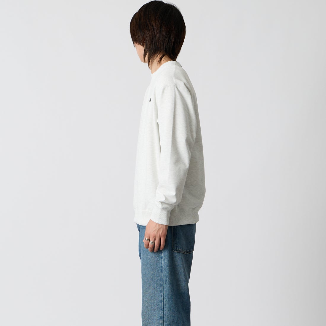 THE NORTH FACE [ザ ノースフェイス] スモールロゴヘザースウェットクルー [NT62532] WX &&モデル身長：177cm 着用サイズ：M&&