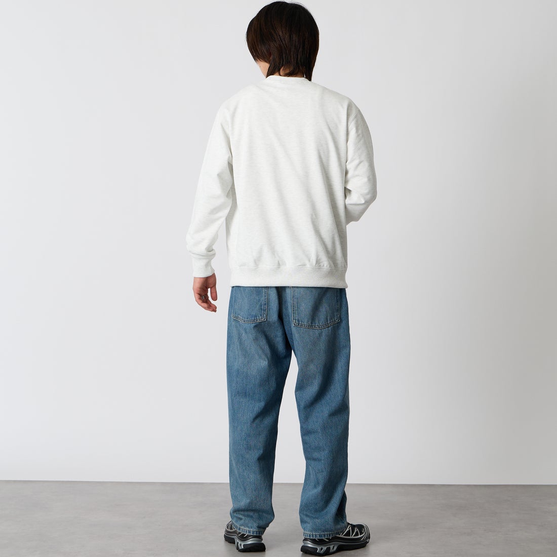 THE NORTH FACE [ザ ノースフェイス] スモールロゴヘザースウェットクルー [NT62532] WX &&モデル身長：177cm 着用サイズ：M&&