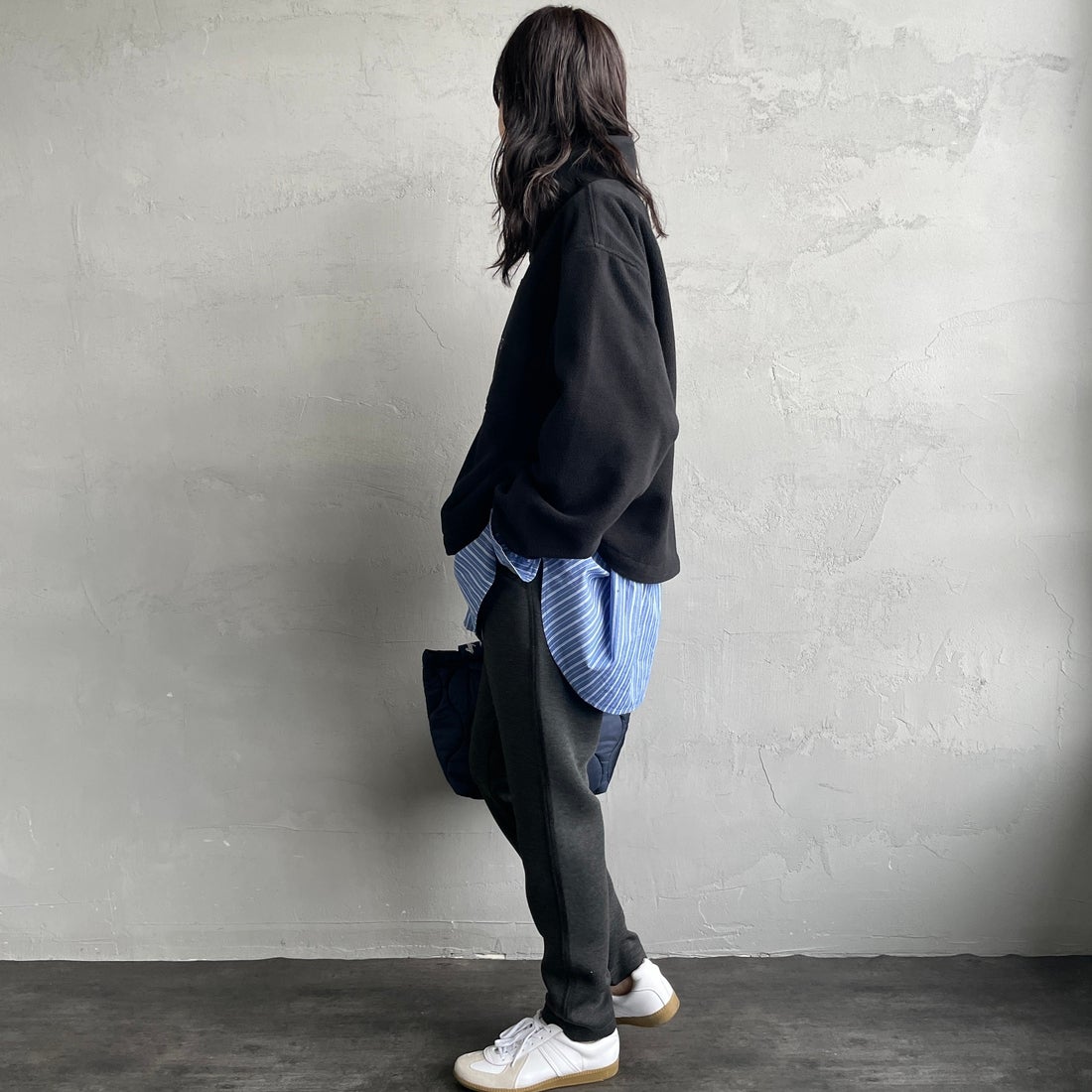 Gramicci [グラミチ] 別注 テックニット スリムパンツ [GUP5-F1021-JF] CHARCOAL &&モデル身長：160cm 着用サイズ：S&&