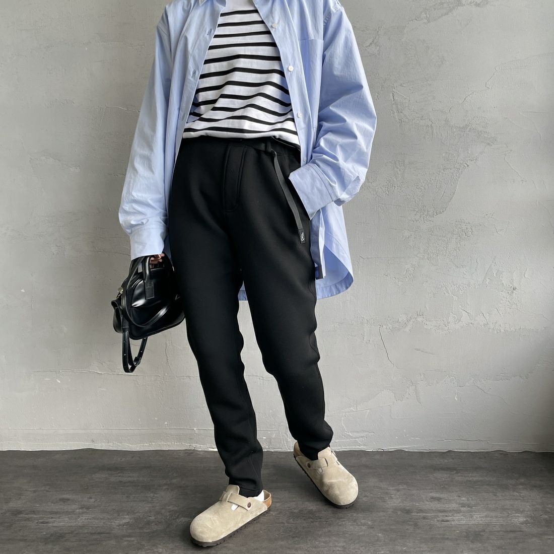 GRAMiCCi [グラミチ] 別注 テックニット スリムパンツ [GUP5-F1021-JF] BLACK &&モデル身長：158cm 着用サイズ：S&&