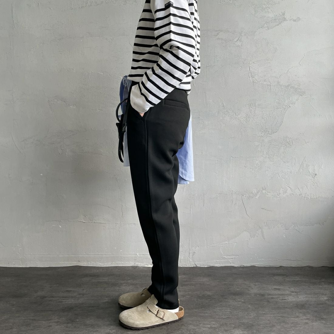 GRAMiCCi [グラミチ] 別注 テックニット スリムパンツ [GUP5-F1021-JF] BLACK &&モデル身長：158cm 着用サイズ：S&&