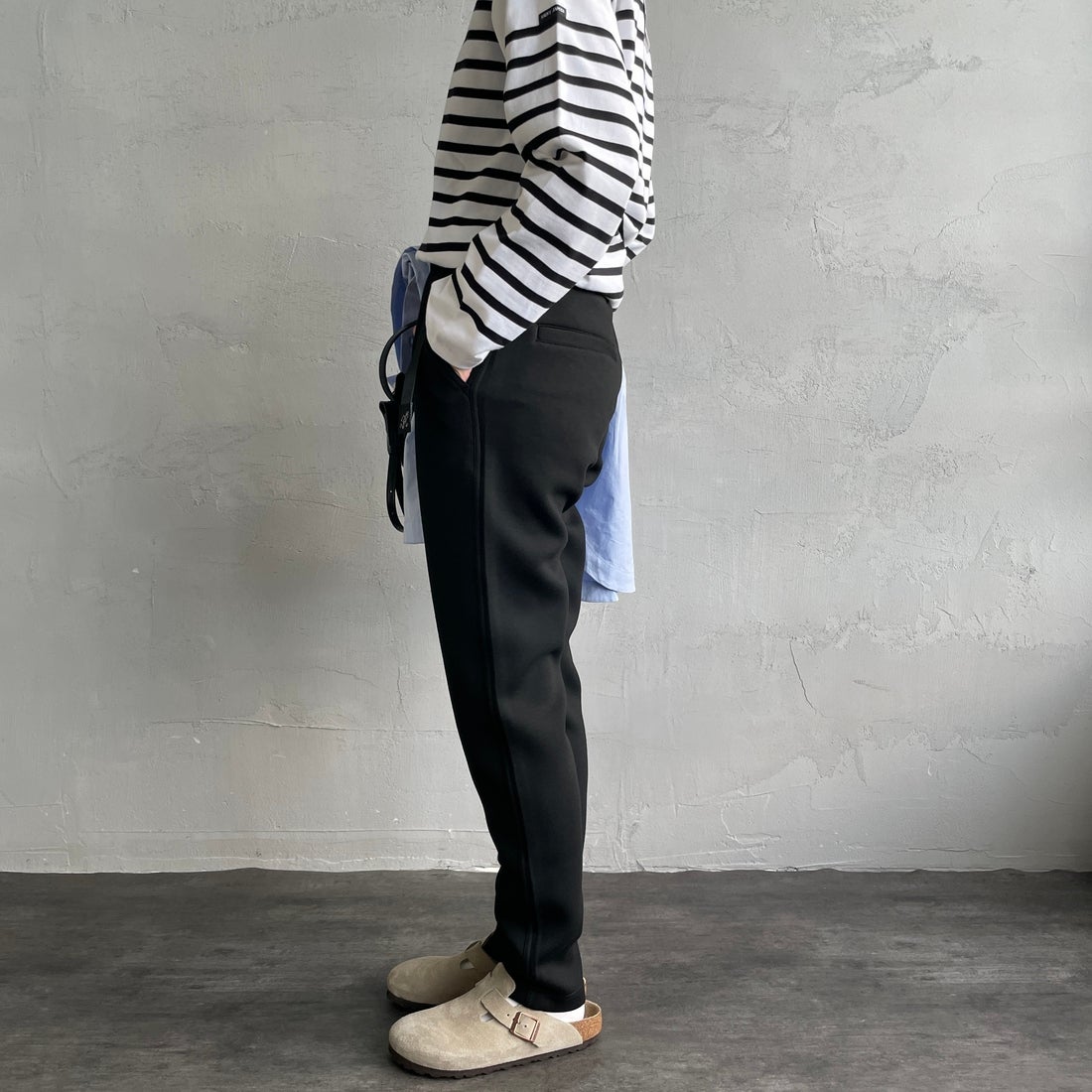 GRAMiCCi [グラミチ] 別注 テックニット スリムパンツ [GUP5-F1021-JF] BLACK &&モデル身長：158cm 着用サイズ：S&&