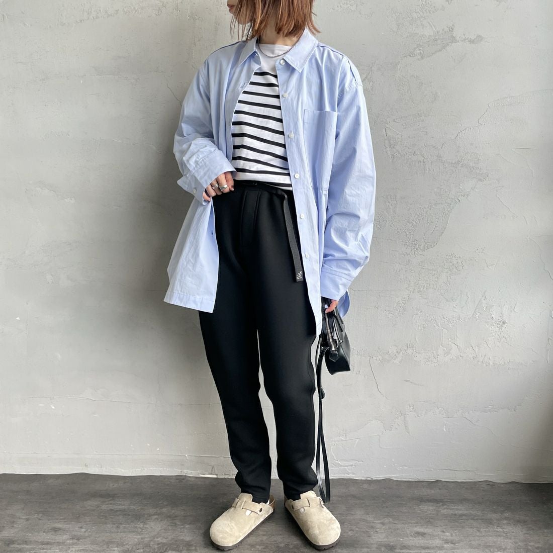 GRAMiCCi [グラミチ] 別注 テックニット スリムパンツ [GUP5-F1021-JF] BLACK &&モデル身長：158cm 着用サイズ：S&&