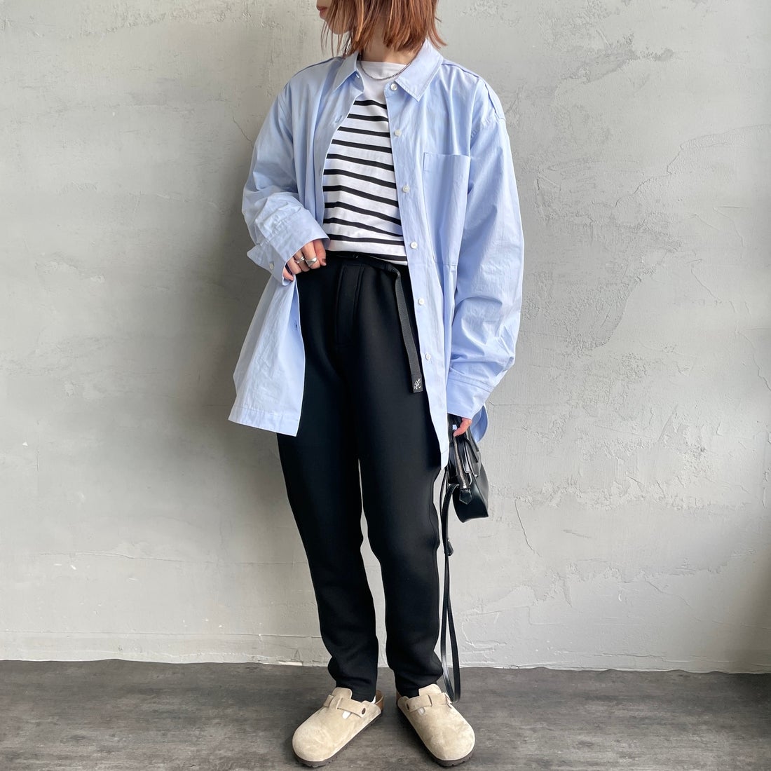 GRAMiCCi [グラミチ] 別注 テックニット スリムパンツ [GUP5-F1021-JF] BLACK &&モデル身長：158cm 着用サイズ：S&&