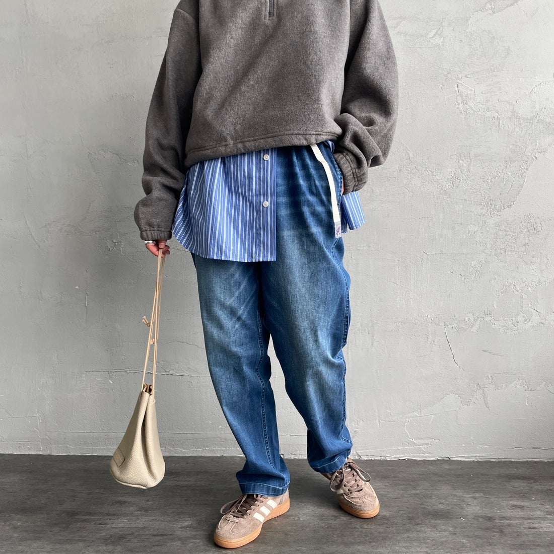 GRAMiCCi [グラミチ] 別注 ストレッチデニム エブリデイパンツ [GUP5-F1023-JF] D.USED BLU &&モデル身長：158cm 着用サイズ：S&&
