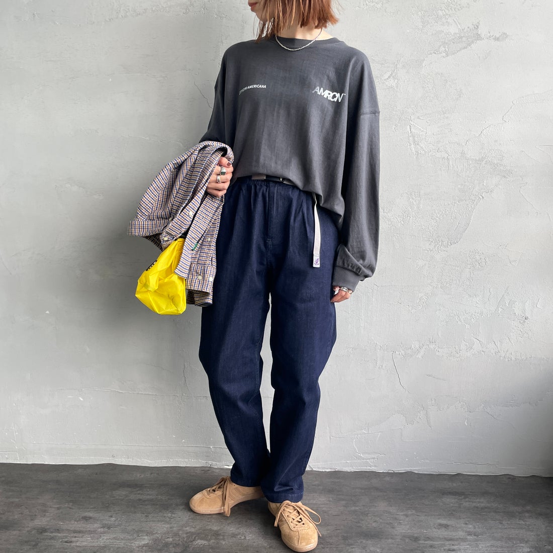 GRAMiCCi [グラミチ] 別注 ストレッチデニム エブリデイパンツ [GUP5-F1023-JF] ONE WASH &&モデル身長：158cm 着用サイズ：S&&