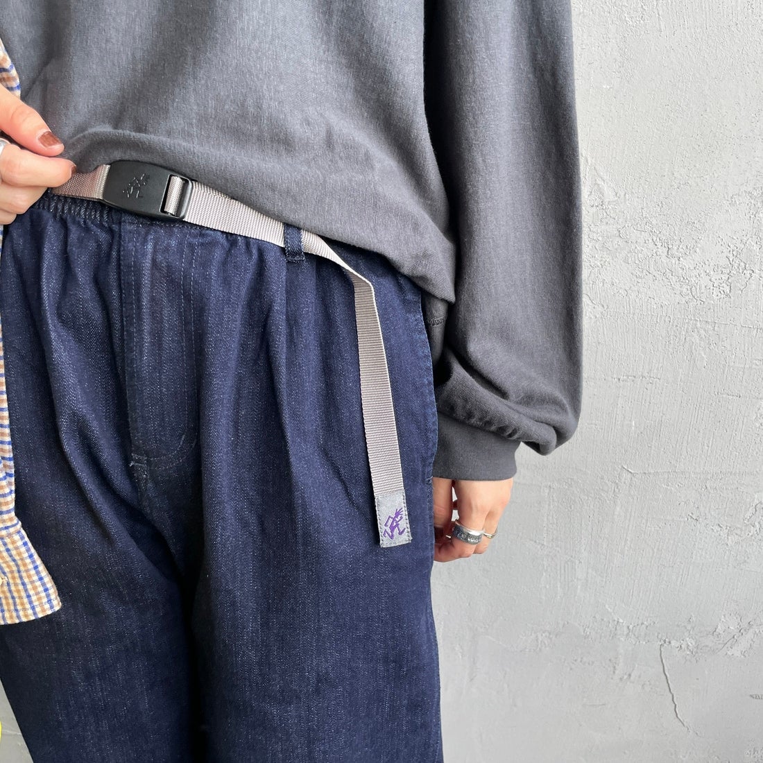 GRAMiCCi [グラミチ] 別注 ストレッチデニム エブリデイパンツ [GUP5-F1023-JF] ONE WASH &&モデル身長：158cm 着用サイズ：S&&