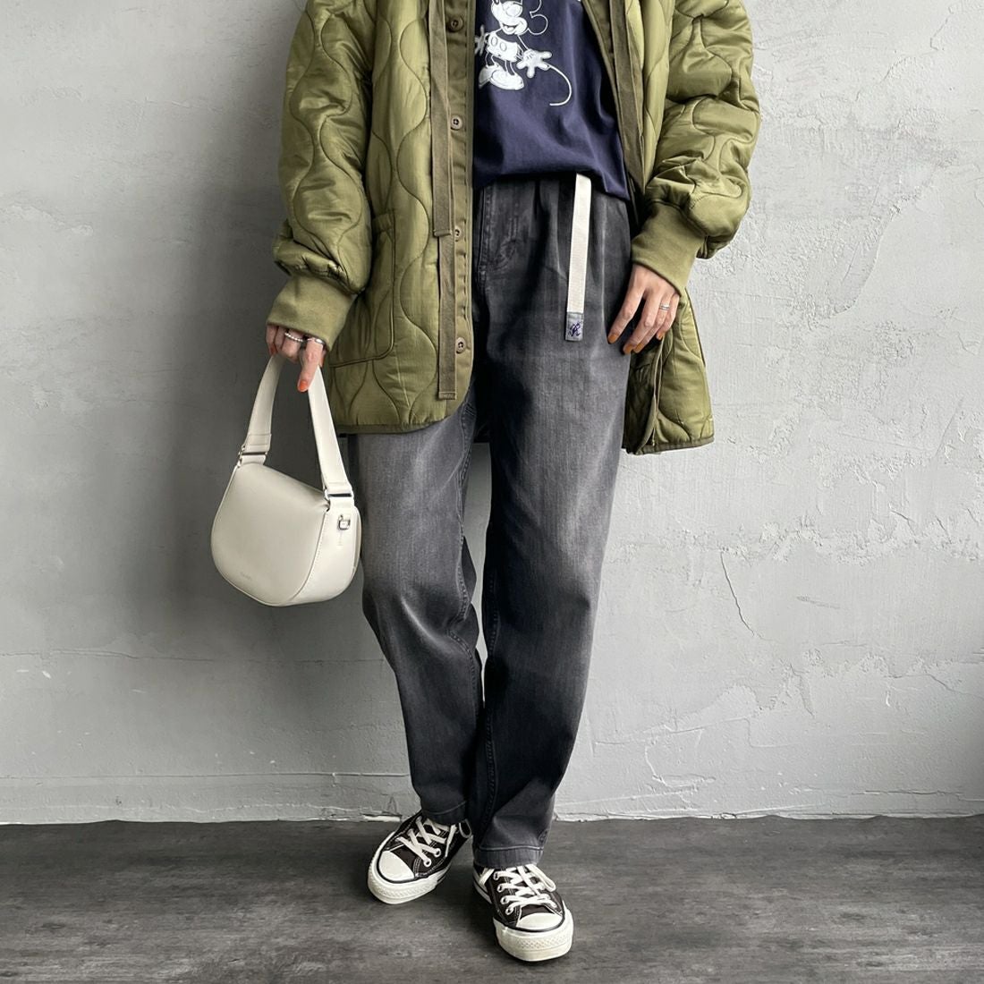 GRAMiCCi [グラミチ] 別注 ストレッチデニム エブリデイパンツ [GUP5-F1023-JF] BLK USED &&モデル身長：160cm 着用サイズ：S&&