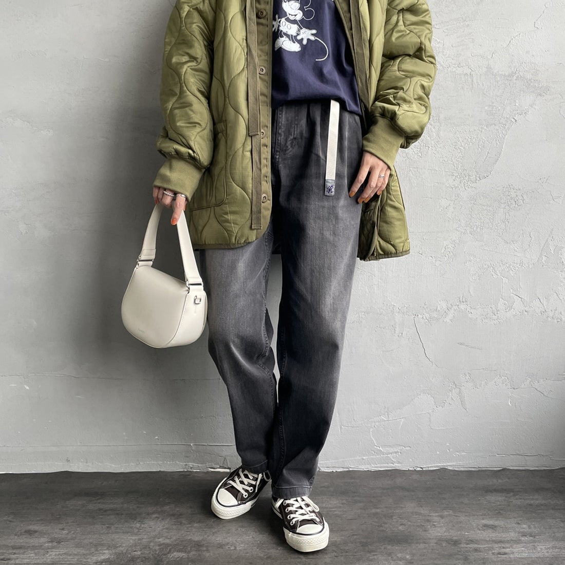 GRAMiCCi [グラミチ] 別注 ストレッチデニム エブリデイパンツ [GUP5-F1023-JF] BLK USED &&モデル身長：160cm 着用サイズ：S&&