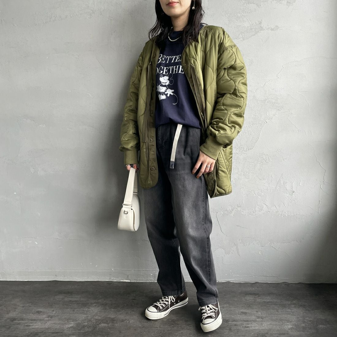 GRAMiCCi [グラミチ] 別注 ストレッチデニム エブリデイパンツ [GUP5-F1023-JF] BLK USED &&モデル身長：160cm 着用サイズ：S&&