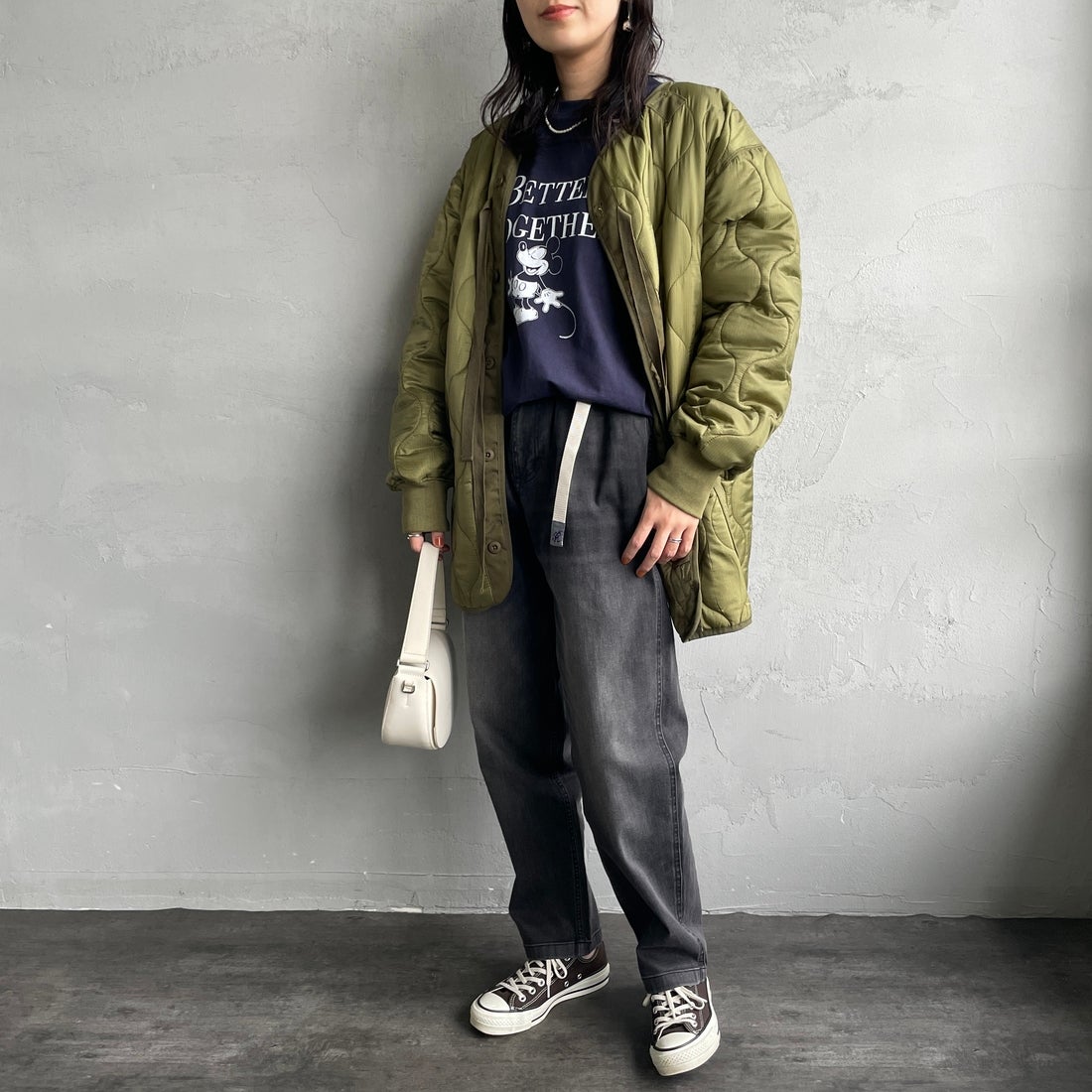 GRAMiCCi [グラミチ] 別注 ストレッチデニム エブリデイパンツ [GUP5-F1023-JF] BLK USED &&モデル身長：160cm 着用サイズ：S&&