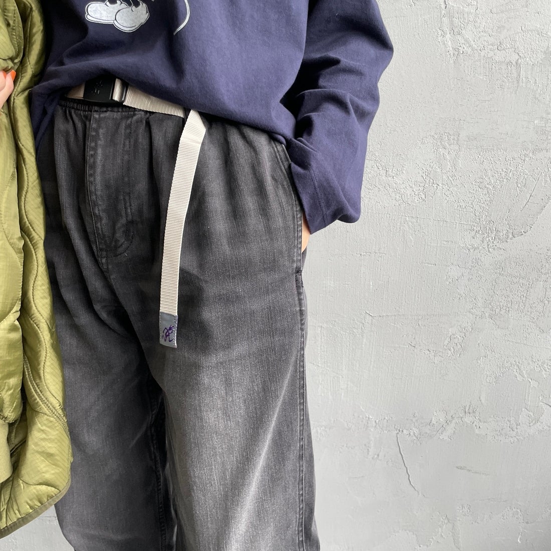 GRAMiCCi [グラミチ] 別注 ストレッチデニム エブリデイパンツ [GUP5-F1023-JF] BLK USED &&モデル身長：160cm 着用サイズ：S&&