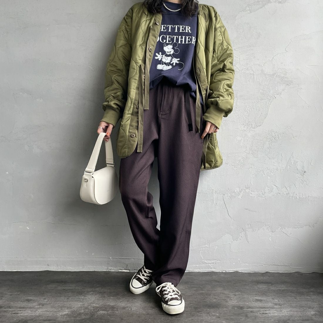 GRAMiCCi [グラミチ] 別注 ウールライク エブリデイパンツ [GUP5-F1024-JF] BROWN &&モデル身長：160cm 着用サイズ：S&&