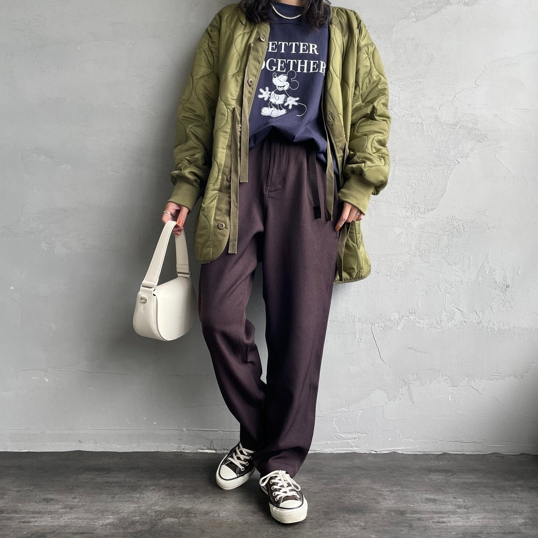 GRAMiCCi [グラミチ] 別注 ウールライク エブリデイパンツ [GUP5-F1024-JF] BROWN &&モデル身長：160cm 着用サイズ：S&&