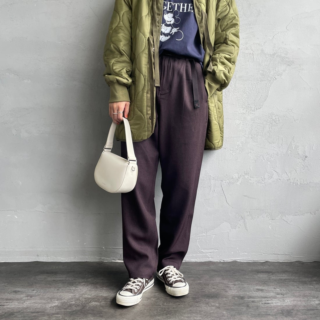 GRAMiCCi [グラミチ] 別注 ウールライク エブリデイパンツ [GUP5-F1024-JF] BROWN &&モデル身長：160cm 着用サイズ：S&&