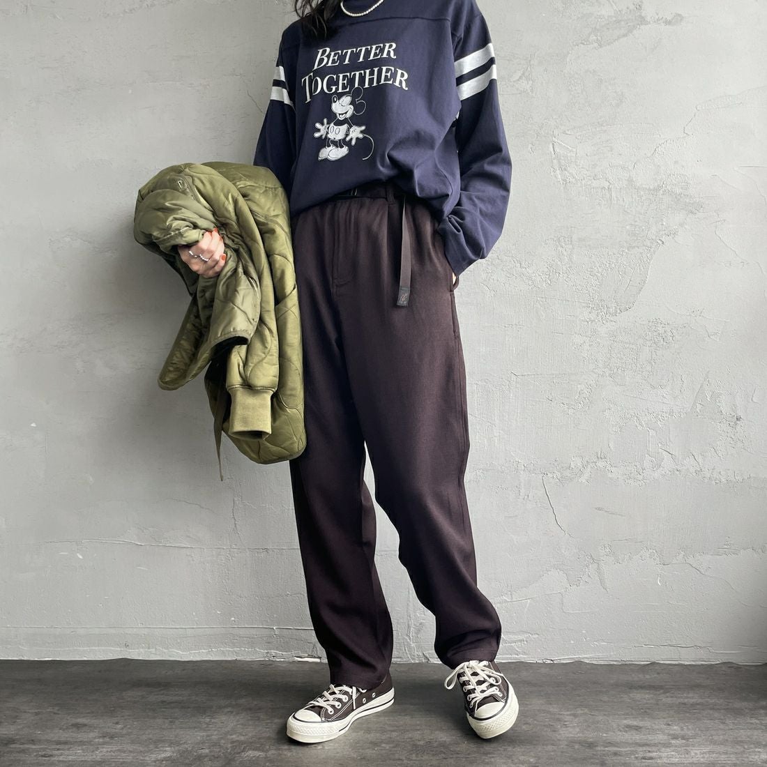 GRAMiCCi [グラミチ] 別注 ウールライク エブリデイパンツ [GUP5-F1024-JF] BROWN &&モデル身長：160cm 着用サイズ：S&&