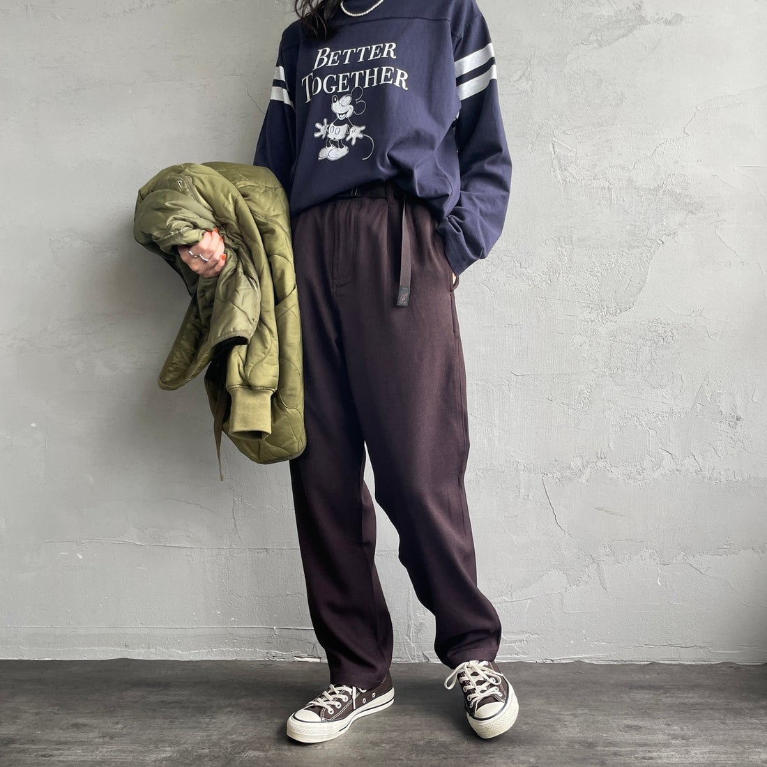 GRAMiCCi [グラミチ] 別注 ウールライク エブリデイパンツ [GUP5-F1024-JF] BROWN &&モデル身長：160cm 着用サイズ：S&&