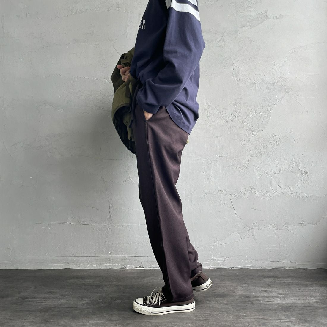 GRAMiCCi [グラミチ] 別注 ウールライク エブリデイパンツ [GUP5-F1024-JF] BROWN &&モデル身長：160cm 着用サイズ：S&&