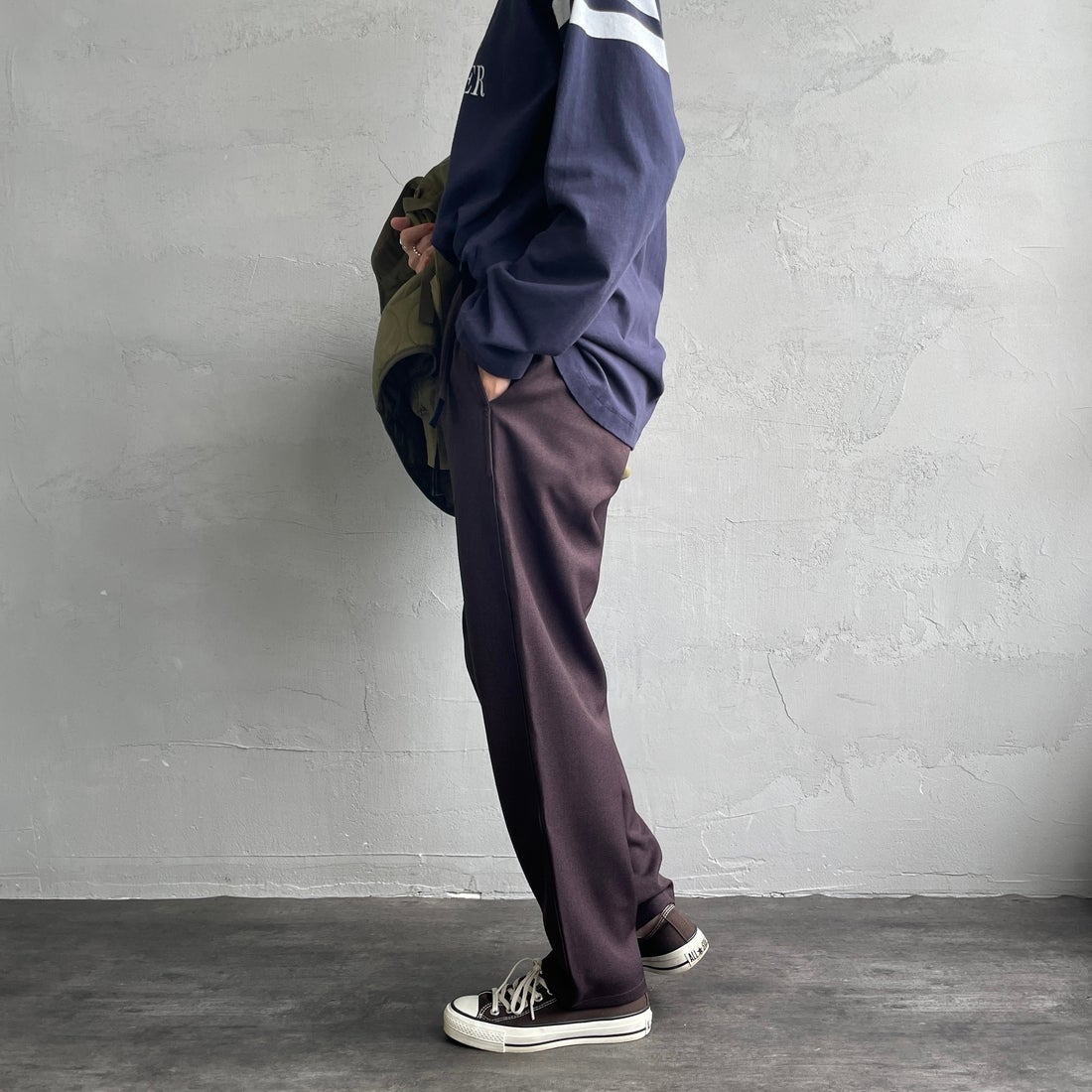 GRAMiCCi [グラミチ] 別注 ウールライク エブリデイパンツ [GUP5-F1024-JF] BROWN &&モデル身長：160cm 着用サイズ：S&&