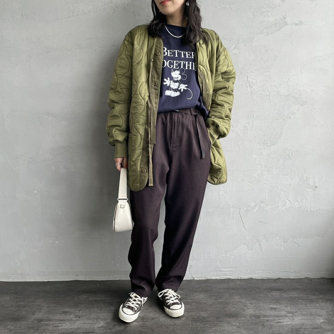 GRAMiCCi [グラミチ] 別注 ウールライク エブリデイパンツ [GUP5-F1024-JF] BROWN &&モデル身長：160cm 着用サイズ：S&&