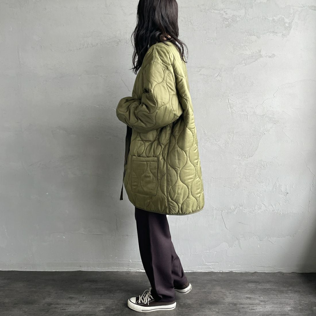 GRAMiCCi [グラミチ] 別注 ウールライク エブリデイパンツ [GUP5-F1024-JF] BROWN &&モデル身長：160cm 着用サイズ：S&&
