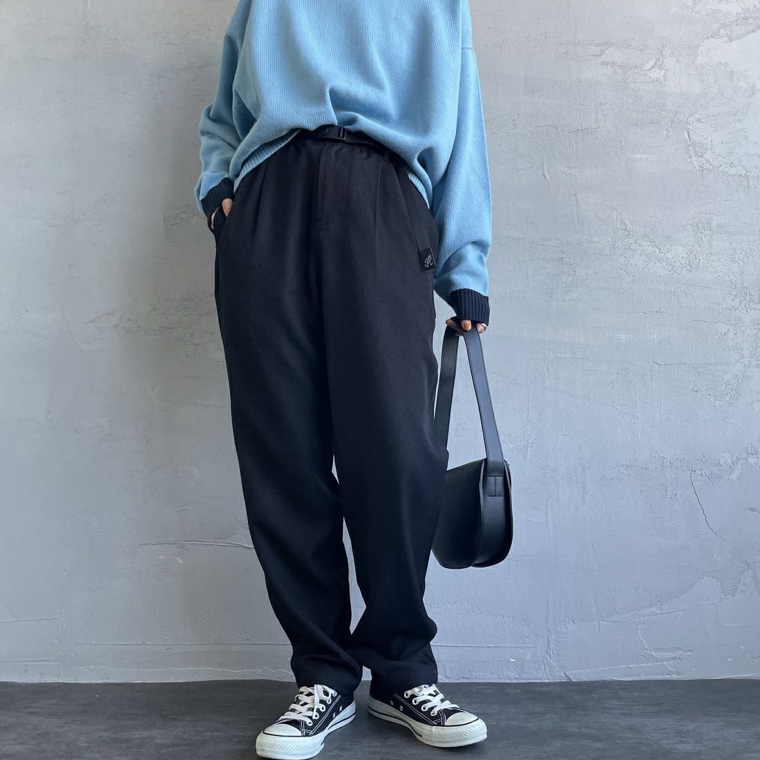 GRAMiCCi [グラミチ] 別注 ウールライク エブリデイパンツ [GUP5-F1024-JF] BLACK &&モデル身長：158cm 着用サイズ：S&&