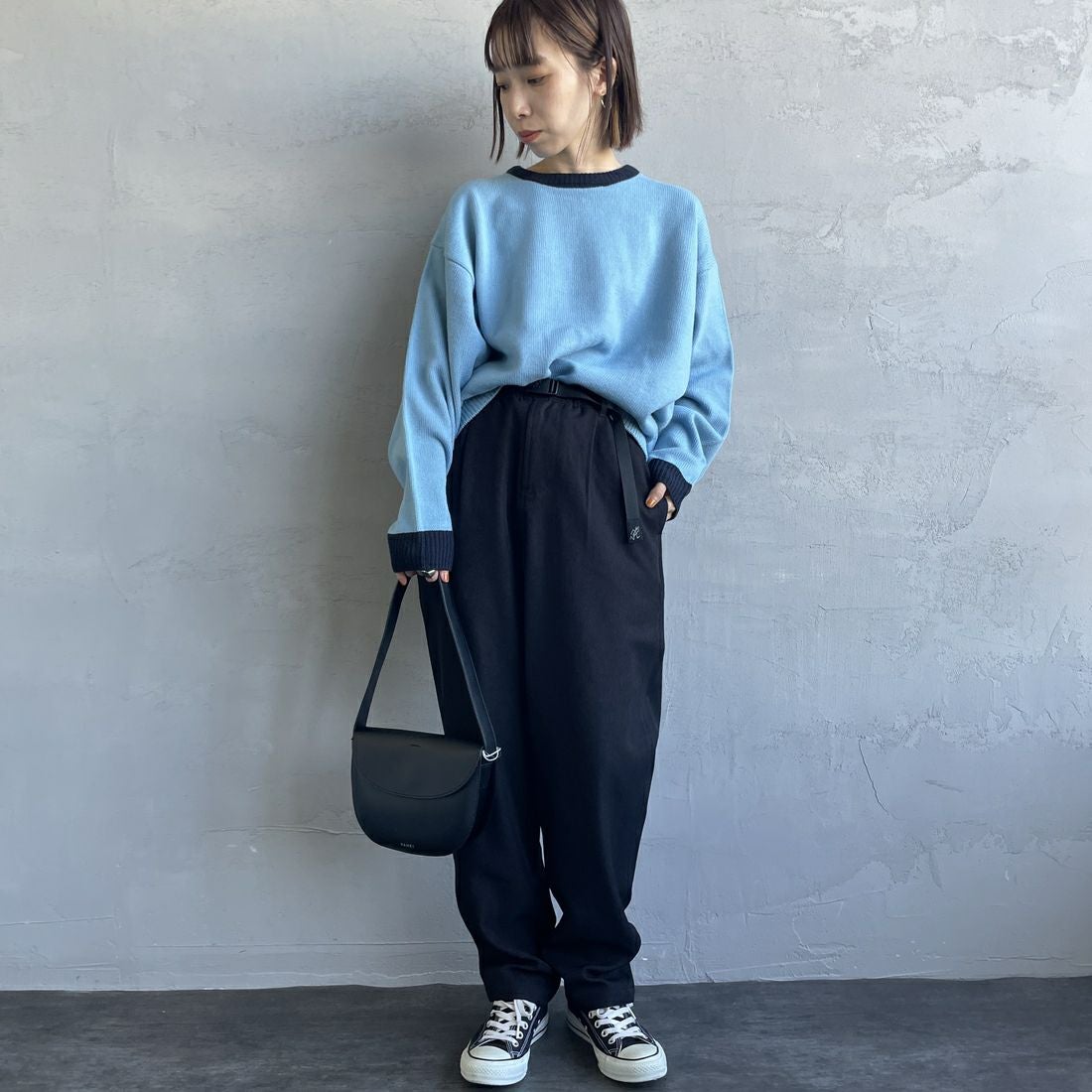 GRAMiCCi [グラミチ] 別注 ウールライク エブリデイパンツ [GUP5-F1024-JF] BLACK &&モデル身長：158cm 着用サイズ：S&&