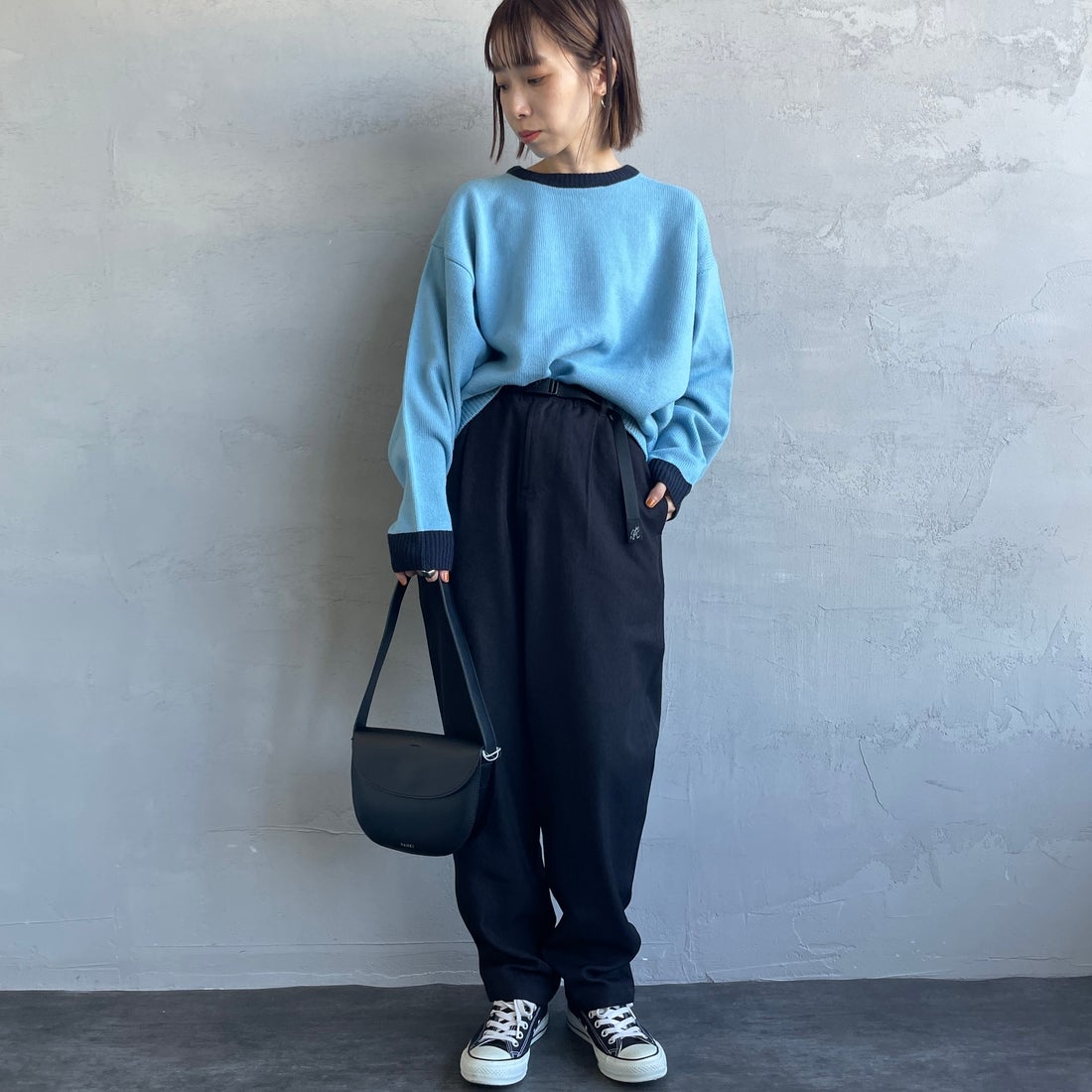 GRAMiCCi [グラミチ] 別注 ウールライク エブリデイパンツ [GUP5-F1024-JF] BLACK &&モデル身長：158cm 着用サイズ：S&&