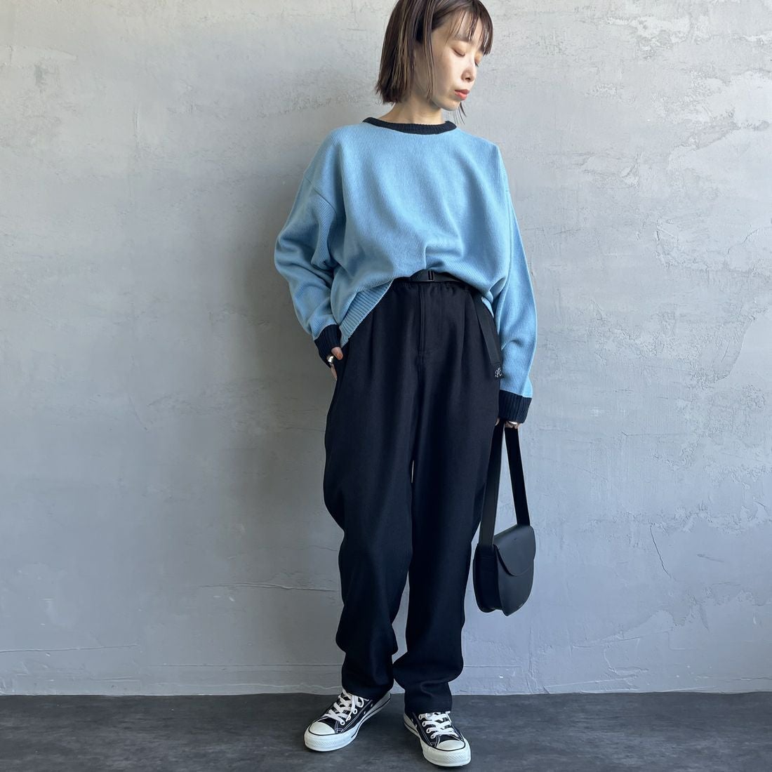 GRAMiCCi [グラミチ] 別注 ウールライク エブリデイパンツ [GUP5-F1024-JF] BLACK &&モデル身長：158cm 着用サイズ：S&&