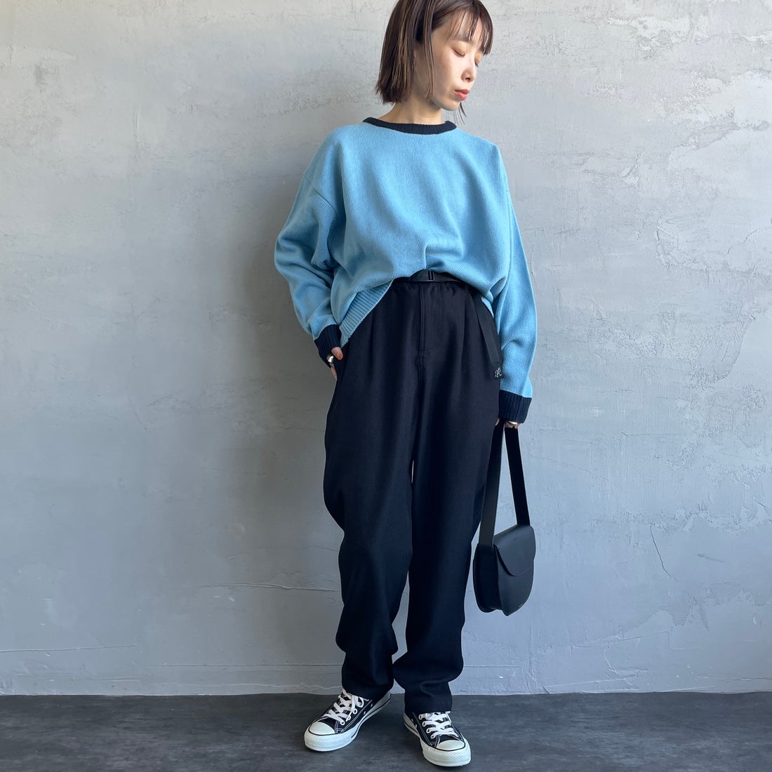 GRAMiCCi [グラミチ] 別注 ウールライク エブリデイパンツ [GUP5-F1024-JF] BLACK &&モデル身長：158cm 着用サイズ：S&&