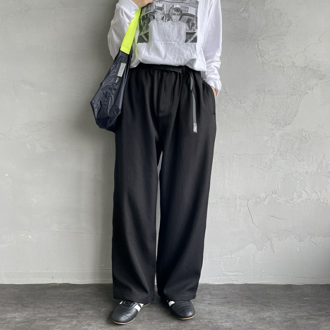 GRAMiCCi [グラミチ] 別注 ウールライク ワイドパンツ [GUP5-F1025-JF] BLACK &&モデル身長：160cm 着用サイズ：S&&