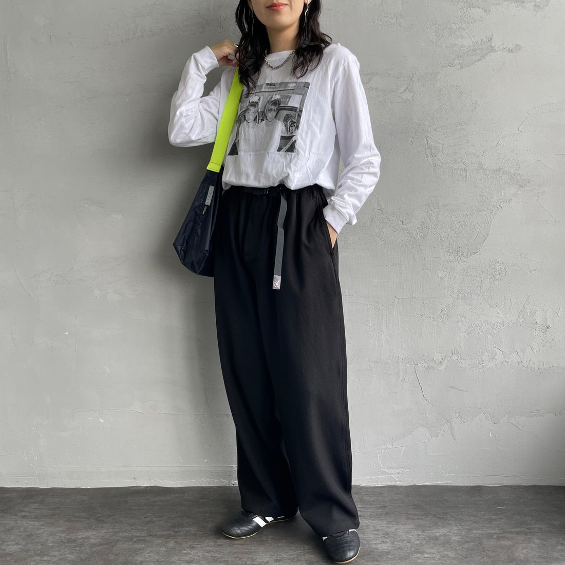 Gramicci [グラミチ] 別注 ウールライク ワイドパンツ [GUP5-F1025-JF] BLACK &&モデル身長：160cm 着用サイズ：S&&