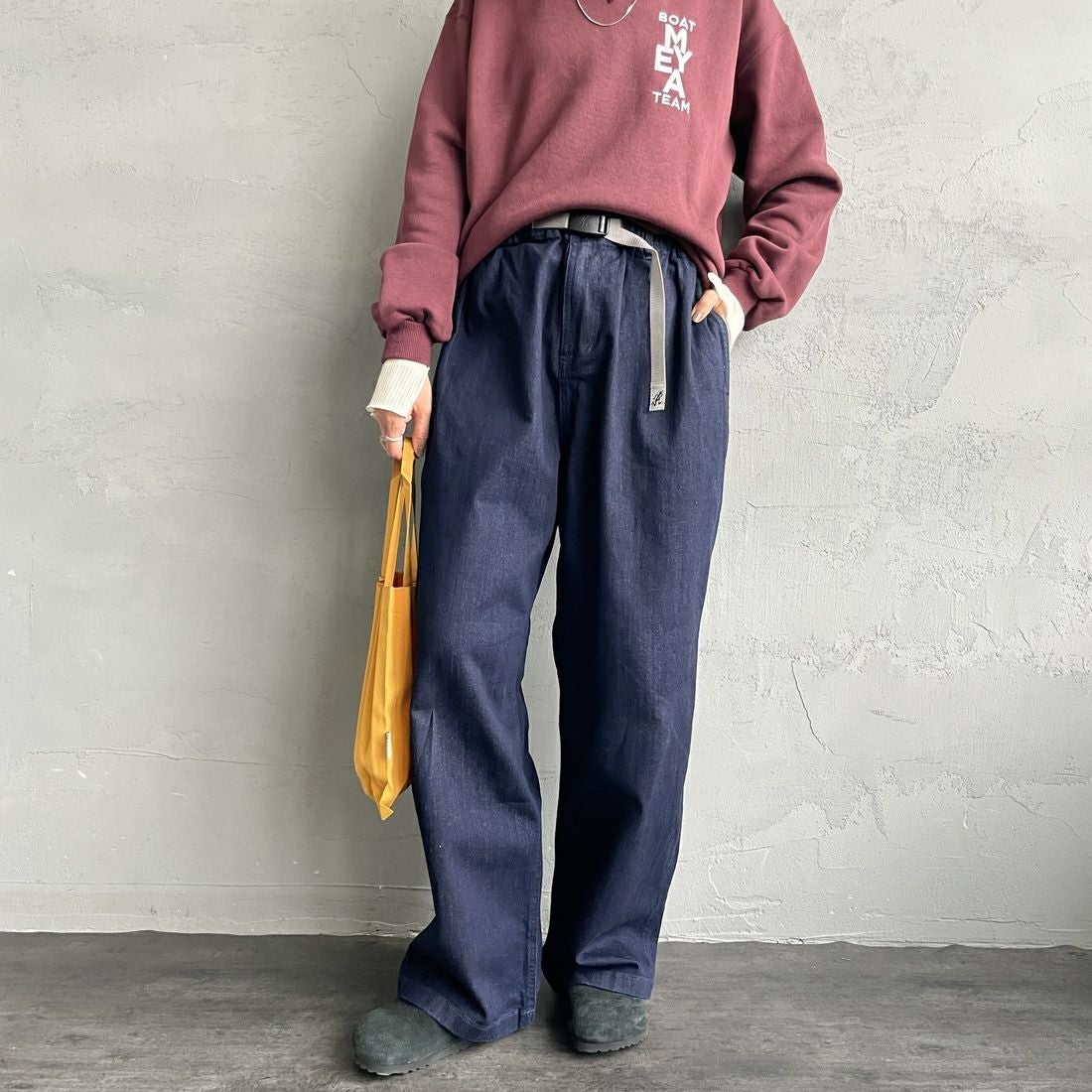 GRAMiCCi [グラミチ] 別注 ワイドデニムパンツ [GUP5-F1089-JF] ONE WASH &&モデル身長：160cm 着用サイズ：S&&